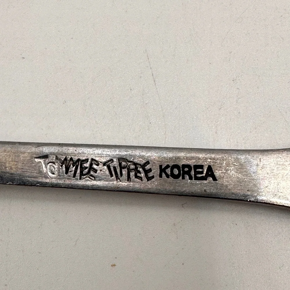 Vintage Tommee Tippee Korea Stainless Steel Baby Fork Spoon Teddy Bear 3 Piece